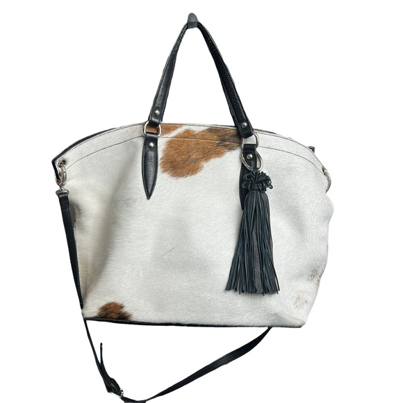 Pulicati Handbags - PULICATI Leather and Calfhair Cow Print Bag Made in Italy